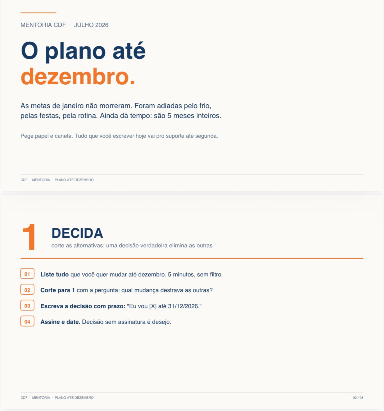 Slides da mentoria CDF: o plano até dezembro